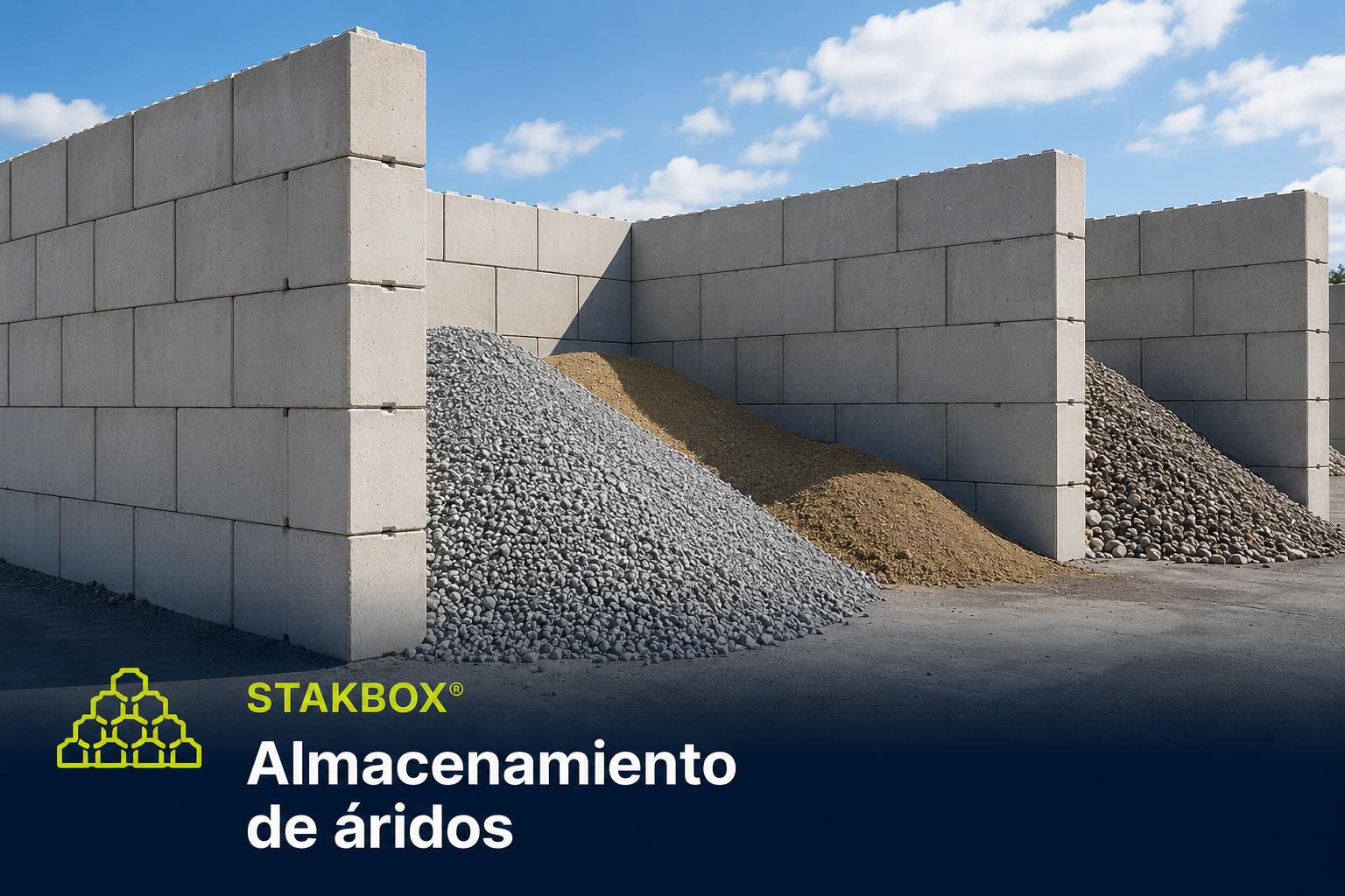 Almacenamiento de áridos con bloques modulares de hormigón