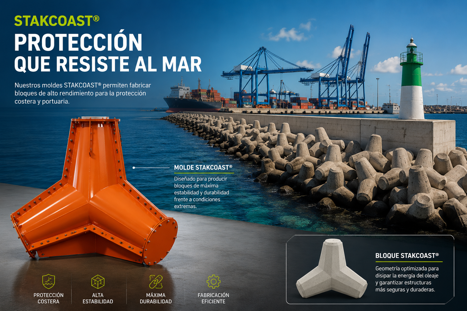 Obras portuarias construidas con bloques modulares de hormigón